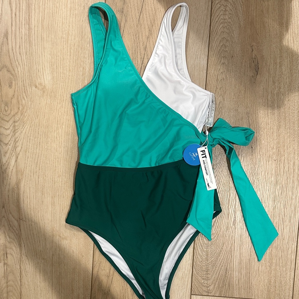 Cupshe- Green and White Womens One Piece Swimsuit